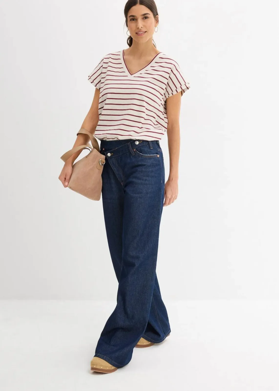 bonprix Shirts & Tops^Shirt mit Volantärmeln natur/bordeaux gestreift