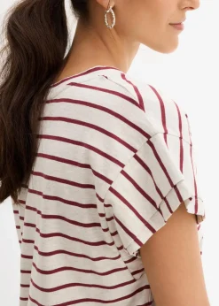 bonprix Shirts & Tops^Shirt mit Volantärmeln natur/bordeaux gestreift