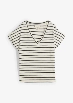 bonprix Shirts & Tops^Shirt mit Volantärmeln natur/schwarz gestreift