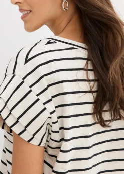 bonprix Shirts & Tops^Shirt mit Volantärmeln natur/schwarz gestreift