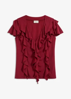 bonprix Shirts & Tops^Shirt mit Volants aus softem Modal-Mix pflaumenrot