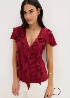 bonprix Shirts & Tops^Shirt mit Volants aus softem Modal-Mix pflaumenrot