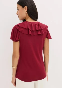 bonprix Shirts & Tops^Shirt mit Volants aus softem Modal-Mix pflaumenrot