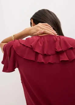 bonprix Shirts & Tops^Shirt mit Volants aus softem Modal-Mix pflaumenrot
