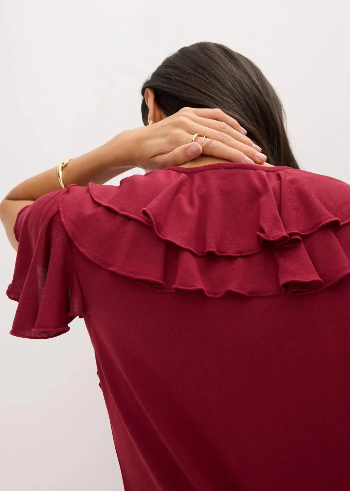 bonprix Shirts & Tops^Shirt mit Volants aus softem Modal-Mix pflaumenrot