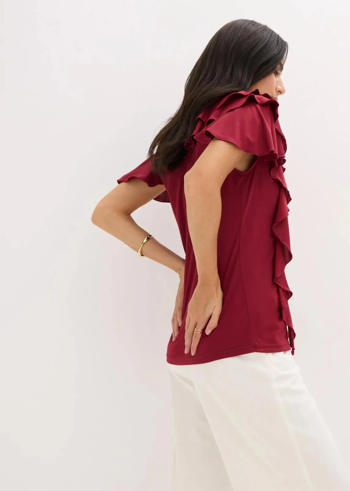 bonprix Shirts & Tops^Shirt mit Volants aus softem Modal-Mix pflaumenrot