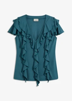 bonprix Shirts & Tops^Shirt mit Volants aus softem Modal-Mix pfeffergrün