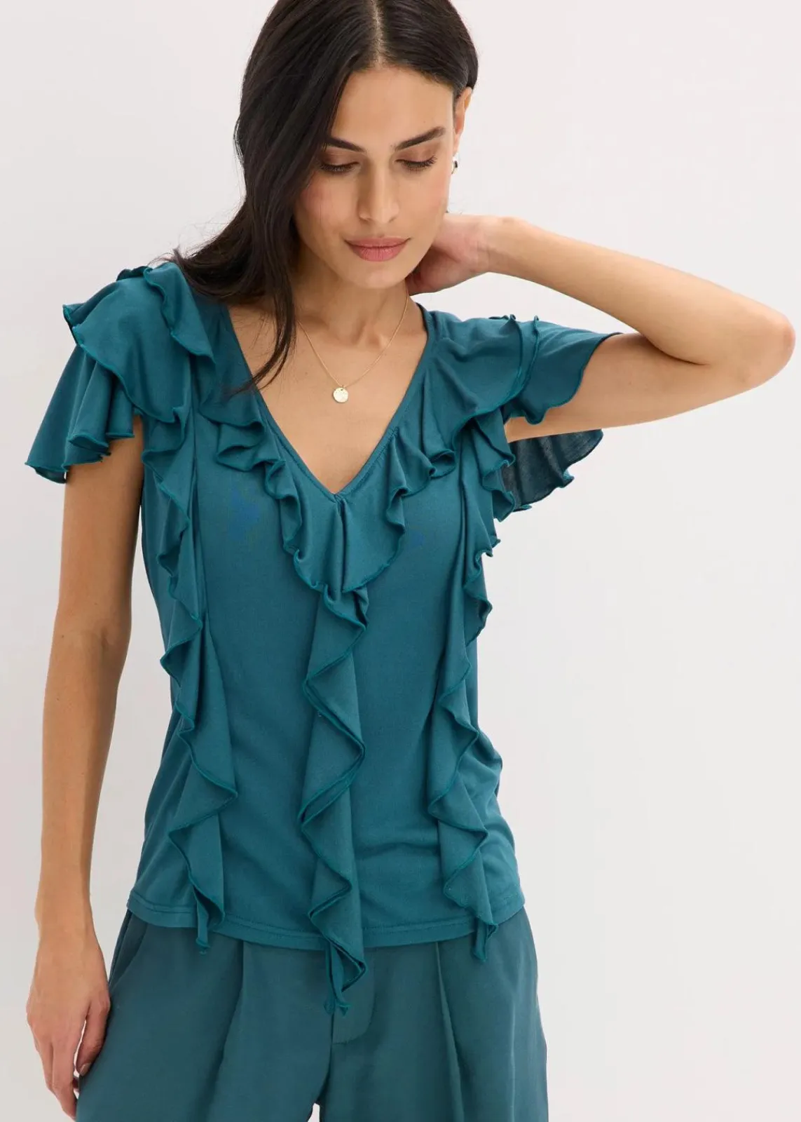 bonprix Shirts & Tops^Shirt mit Volants aus softem Modal-Mix pfeffergrün