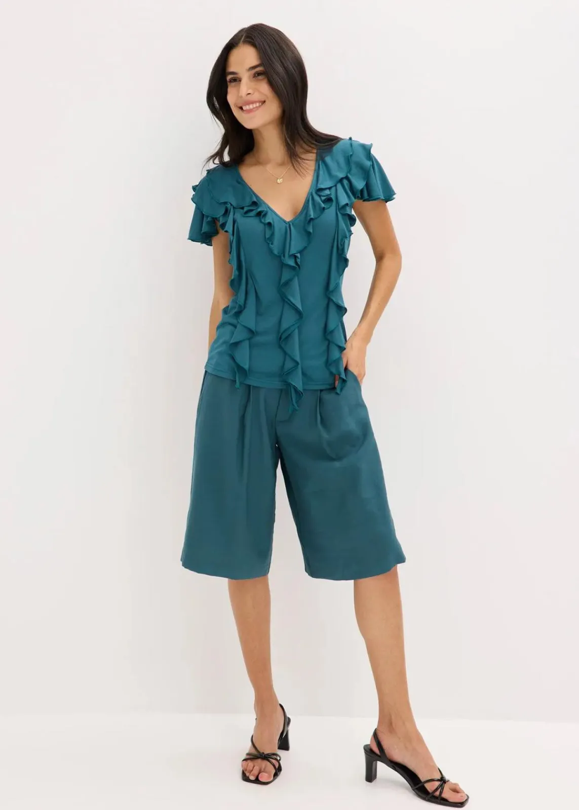 bonprix Shirts & Tops^Shirt mit Volants aus softem Modal-Mix pfeffergrün