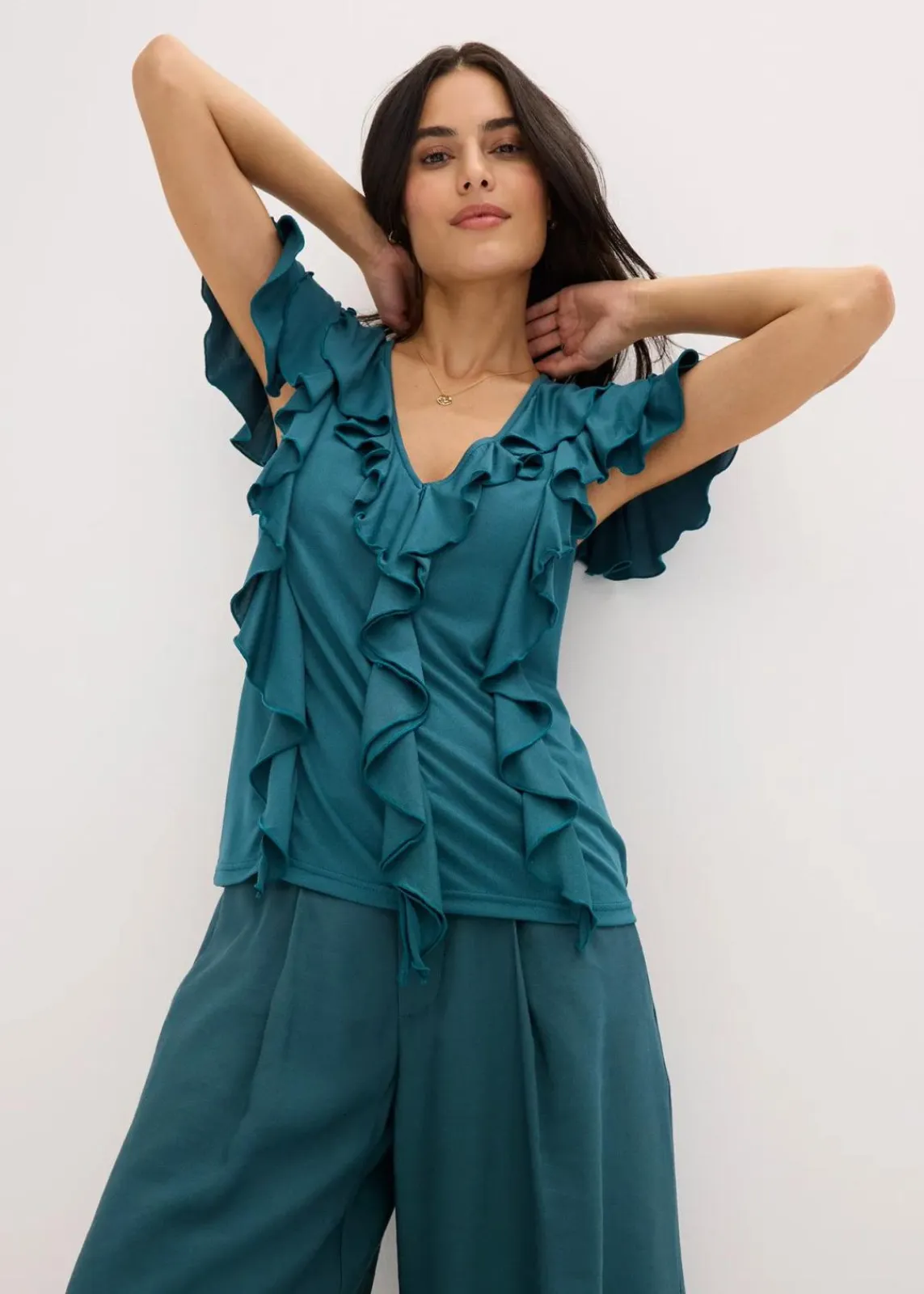 bonprix Shirts & Tops^Shirt mit Volants aus softem Modal-Mix pfeffergrün