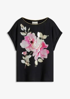 bonprix Shirts & Tops^Shirt mit Webeinsatz schwarz/pink floral