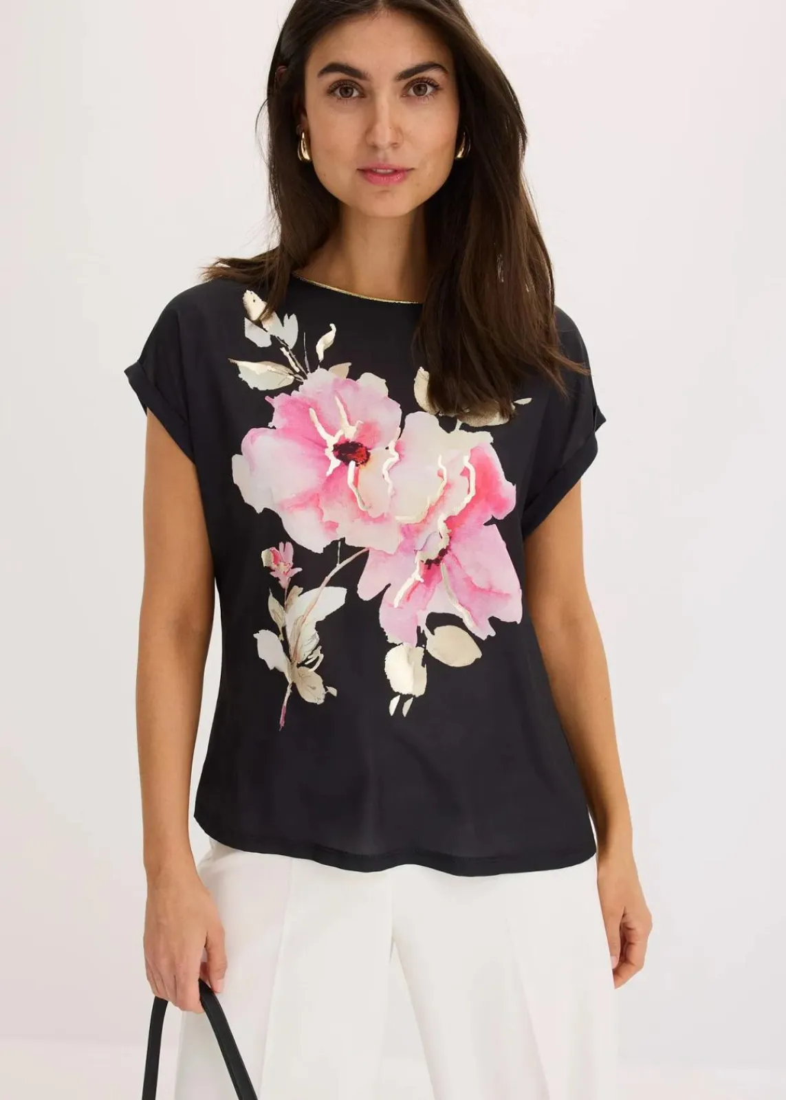 bonprix Shirts & Tops^Shirt mit Webeinsatz schwarz/pink floral