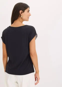 bonprix Shirts & Tops^Shirt mit Webeinsatz schwarz/pink floral