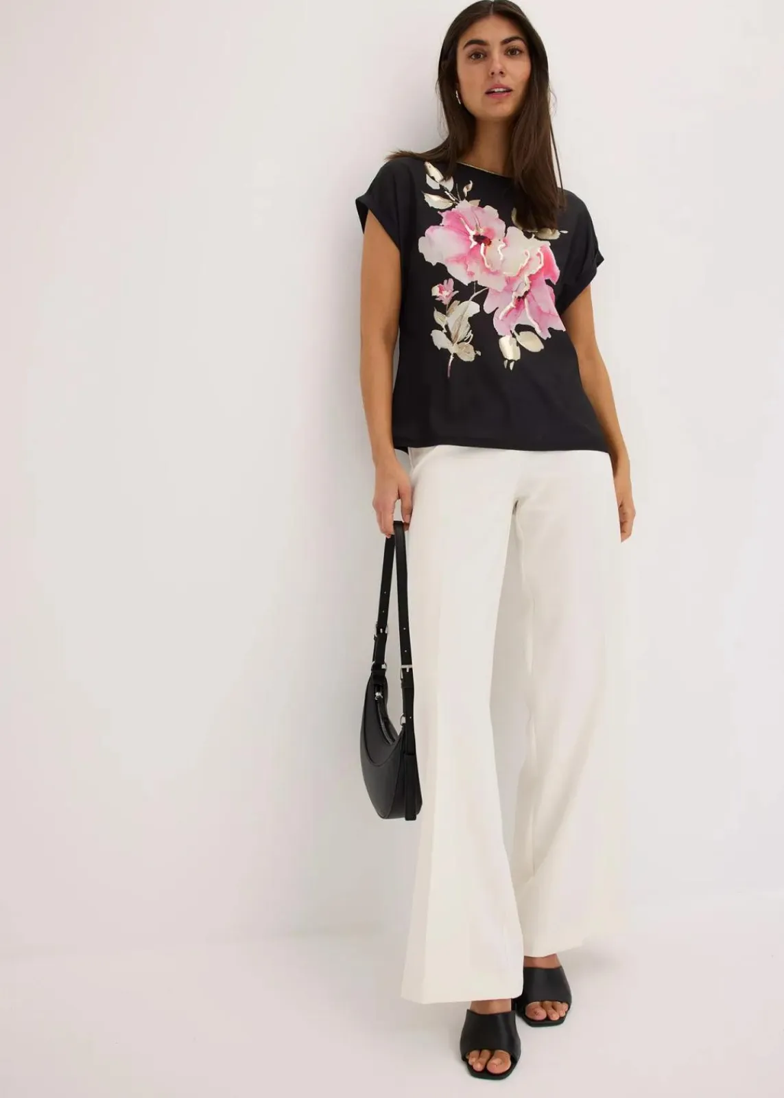 bonprix Shirts & Tops^Shirt mit Webeinsatz schwarz/pink floral