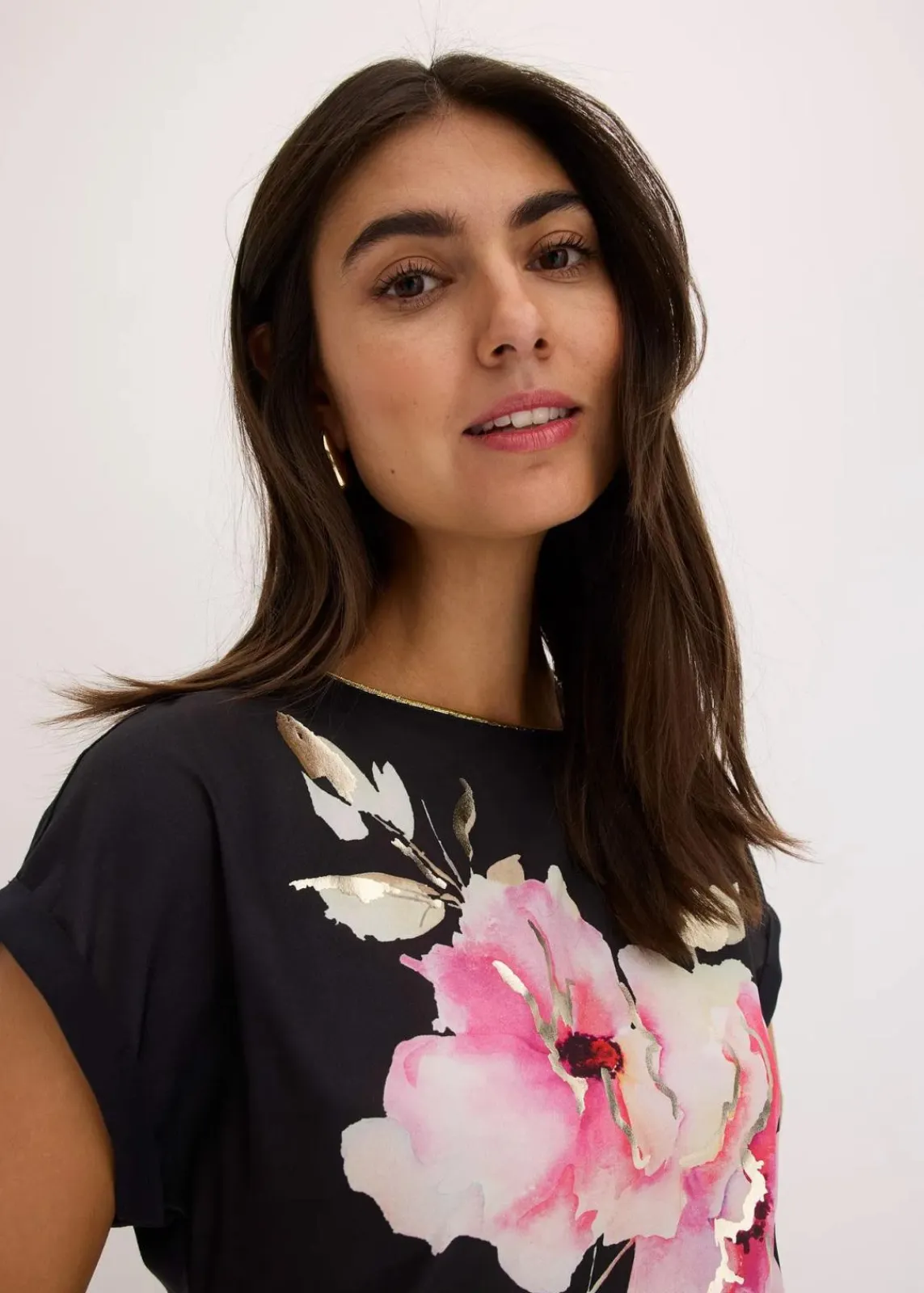 bonprix Shirts & Tops^Shirt mit Webeinsatz schwarz/pink floral