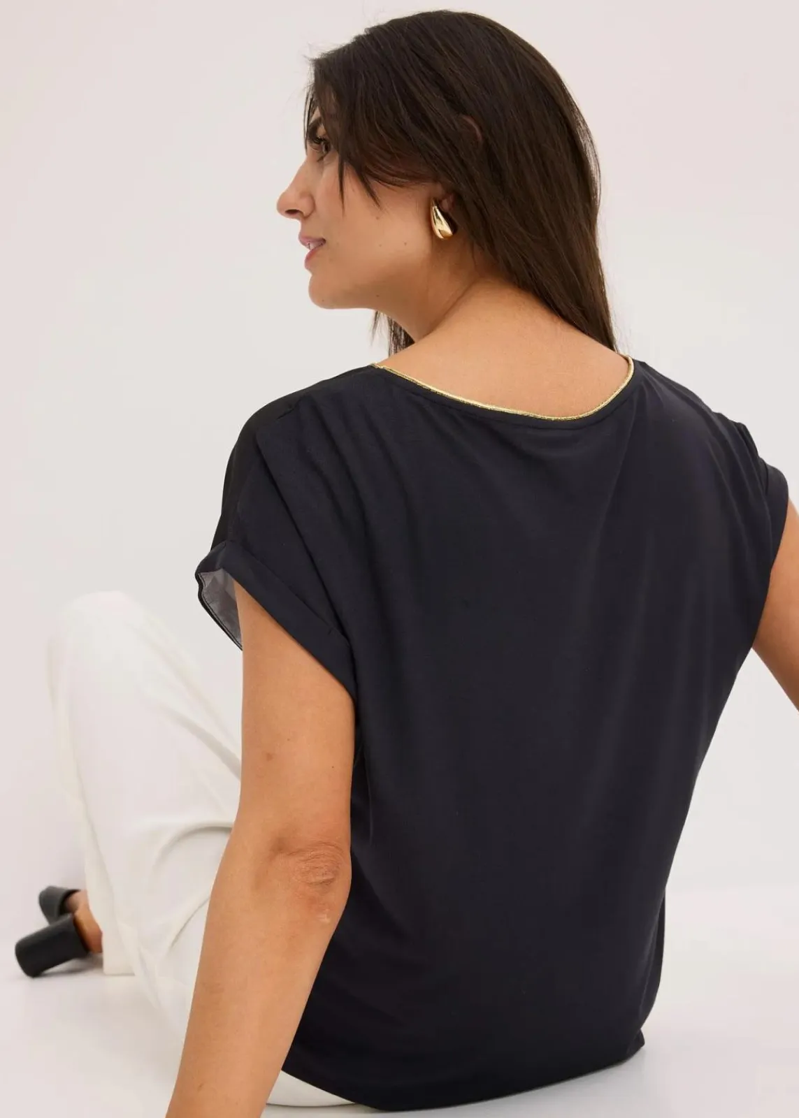bonprix Shirts & Tops^Shirt mit Webeinsatz schwarz/pink floral