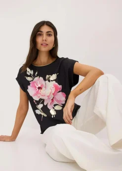 bonprix Shirts & Tops^Shirt mit Webeinsatz schwarz/pink floral