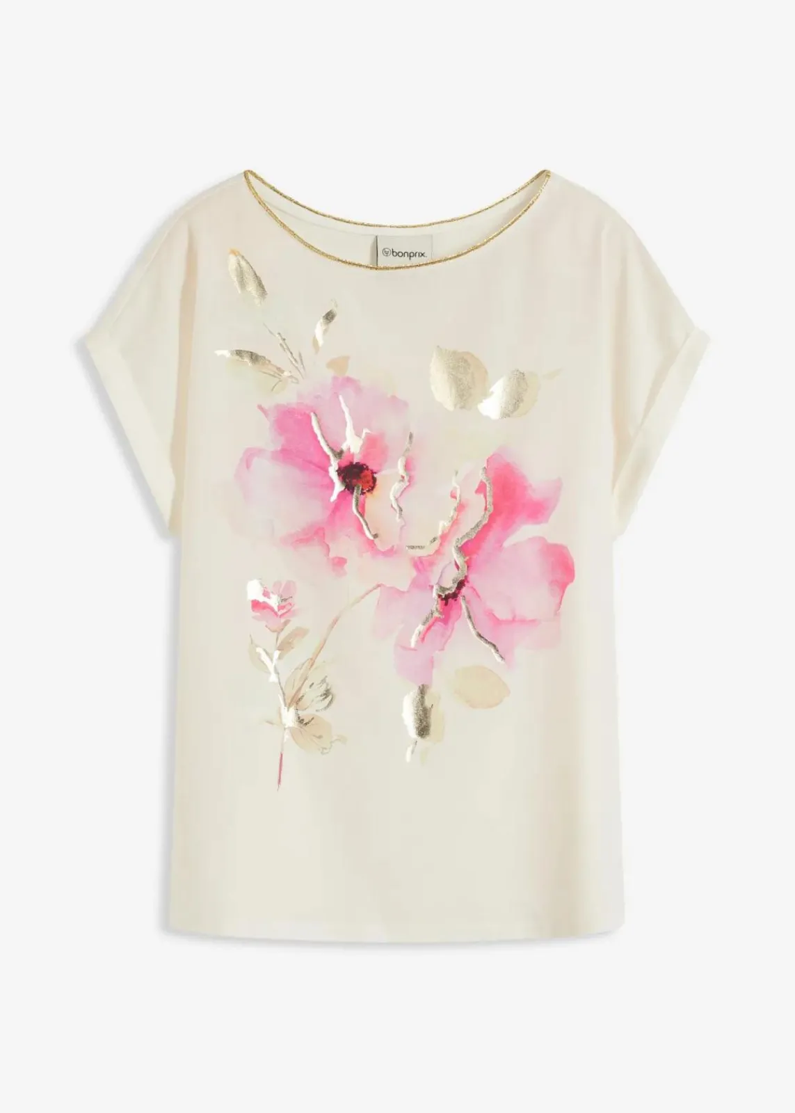 bonprix Shirts & Tops^Shirt mit Webeinsatz wollweiß/pink floral