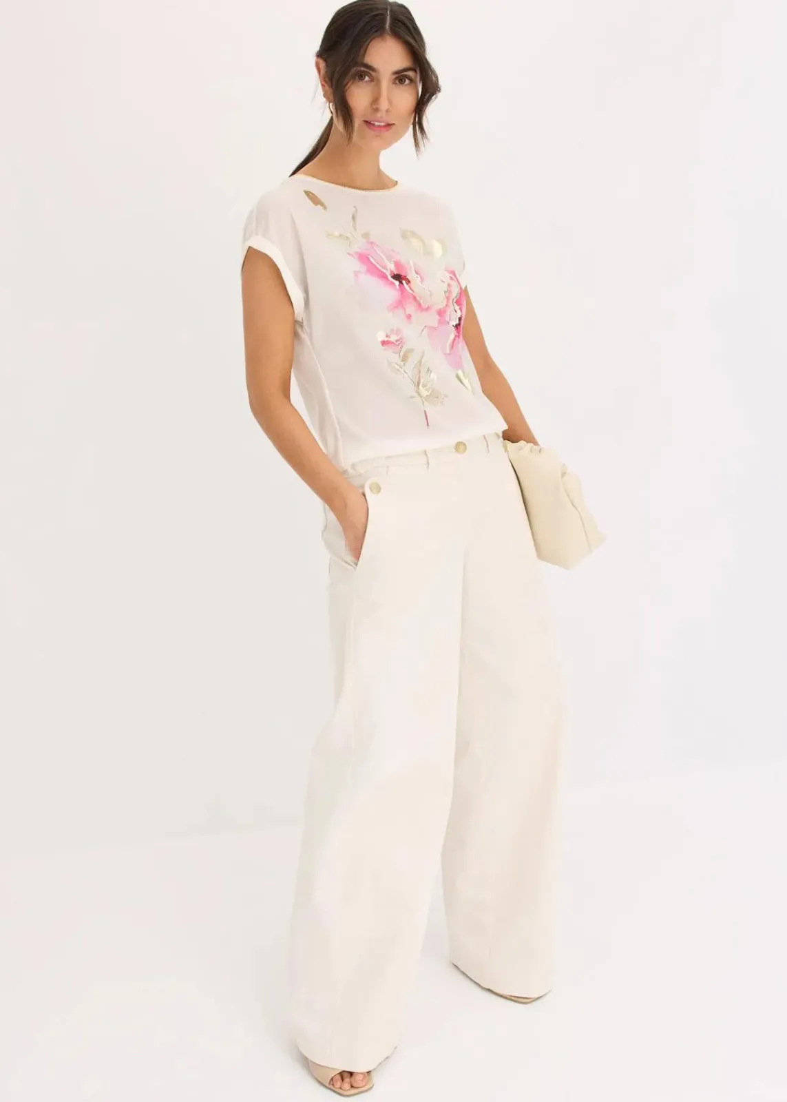 bonprix Shirts & Tops^Shirt mit Webeinsatz wollweiß/pink floral
