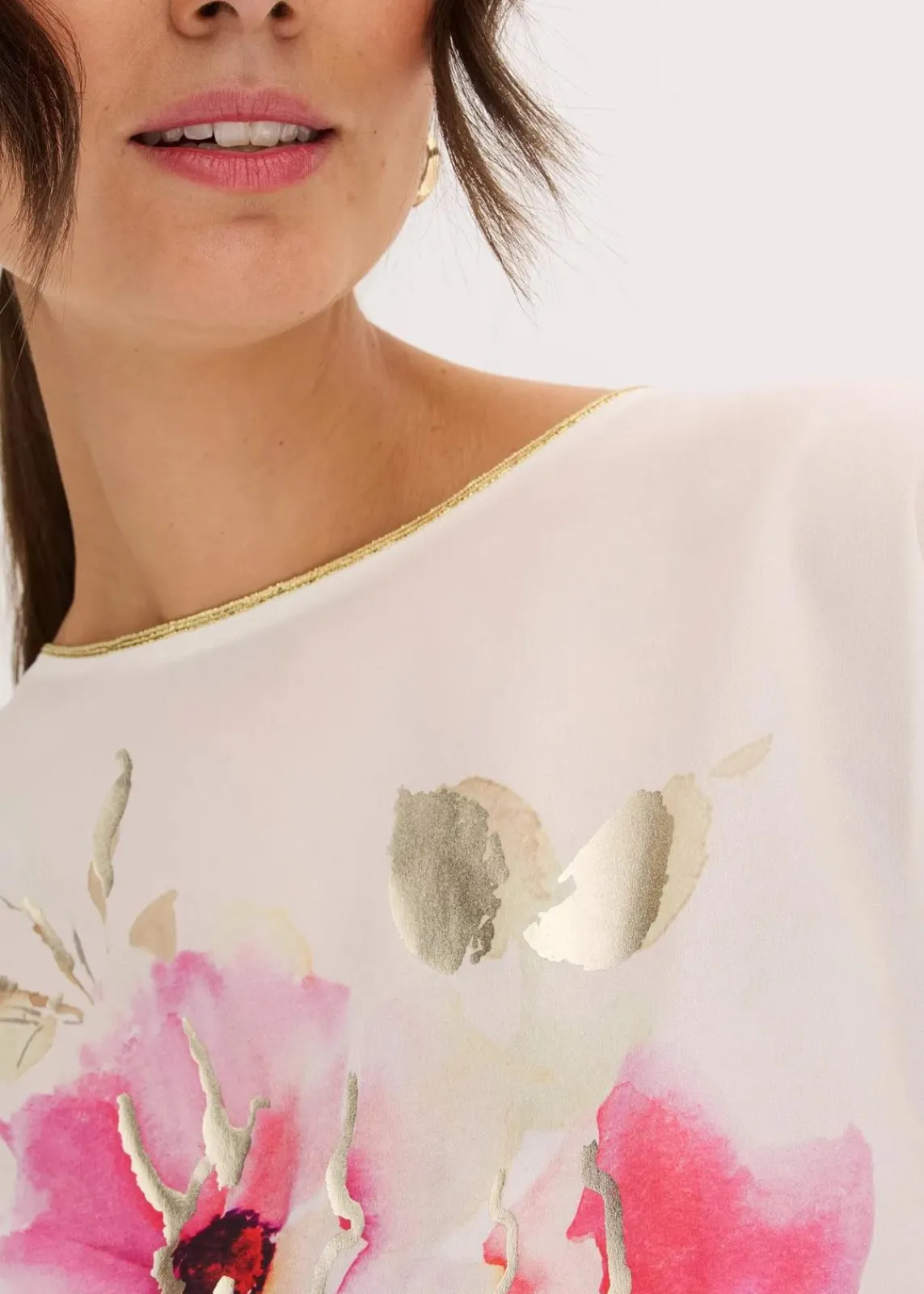 bonprix Shirts & Tops^Shirt mit Webeinsatz wollweiß/pink floral