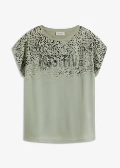 bonprix Shirts & Tops^Shirt mit Webeinsatz und Glitzersteinchen seegras leo