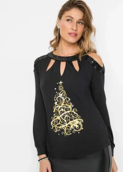 BODYFLIRT boutique Shirts & Tops^Shirt mit Weihnachtsmotiv schwarz bedruckt