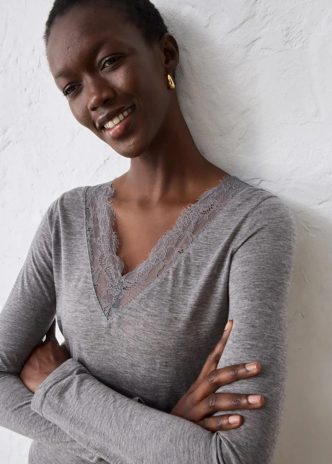 bonprix Shirts & Tops|Premium^Shirt mit Wolle grau meliert