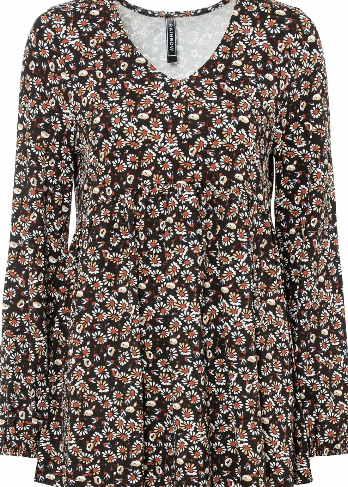 bonprix Shirts & Tops^Shirtbluse aus nachhaltiger Viskose schwarz/rostbraun/dunkelblau/wollweiß geblümt