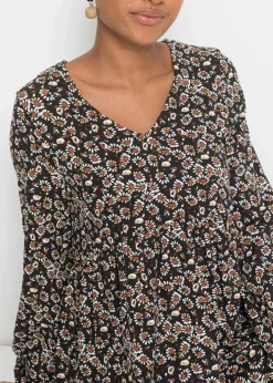 bonprix Shirts & Tops^Shirtbluse aus nachhaltiger Viskose schwarz/rostbraun/dunkelblau/wollweiß geblümt