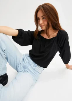 bonprix Nachhaltigere Materialien|Shirts & Tops^Shirtbluse aus reiner Bio-Baumwolle schwarz