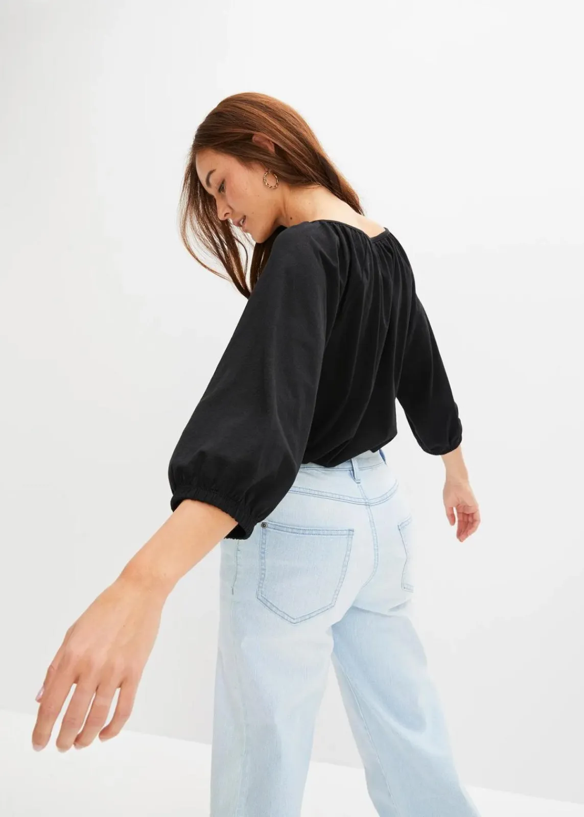 bonprix Nachhaltigere Materialien|Shirts & Tops^Shirtbluse aus reiner Bio-Baumwolle schwarz