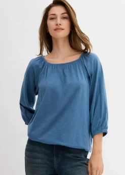 bonprix Shirts & Tops|Nachhaltigere Materialien^Shirtbluse aus reiner Bio-Baumwolle wellenblau