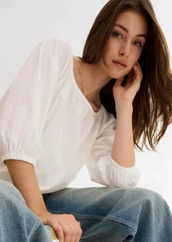 bonprix Shirts & Tops|Nachhaltigere Materialien^Shirtbluse aus reiner Bio-Baumwolle wollweiß