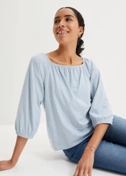 bonprix Shirts & Tops|Nachhaltigere Materialien^Shirtbluse aus reiner Bio-Baumwolle softblau