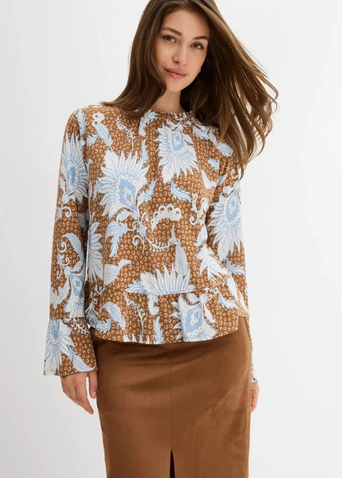 bonprix Shirts & Tops^Shirtbluse aus softem Modal-Mix gewürzbraun bedruckt