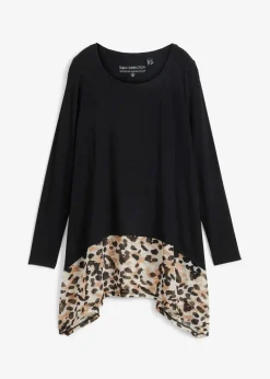 bonprix Shirts & Tops^Shirtbluse aus Viskose-Mix mit Chiffoneinsatz schwarz/leo