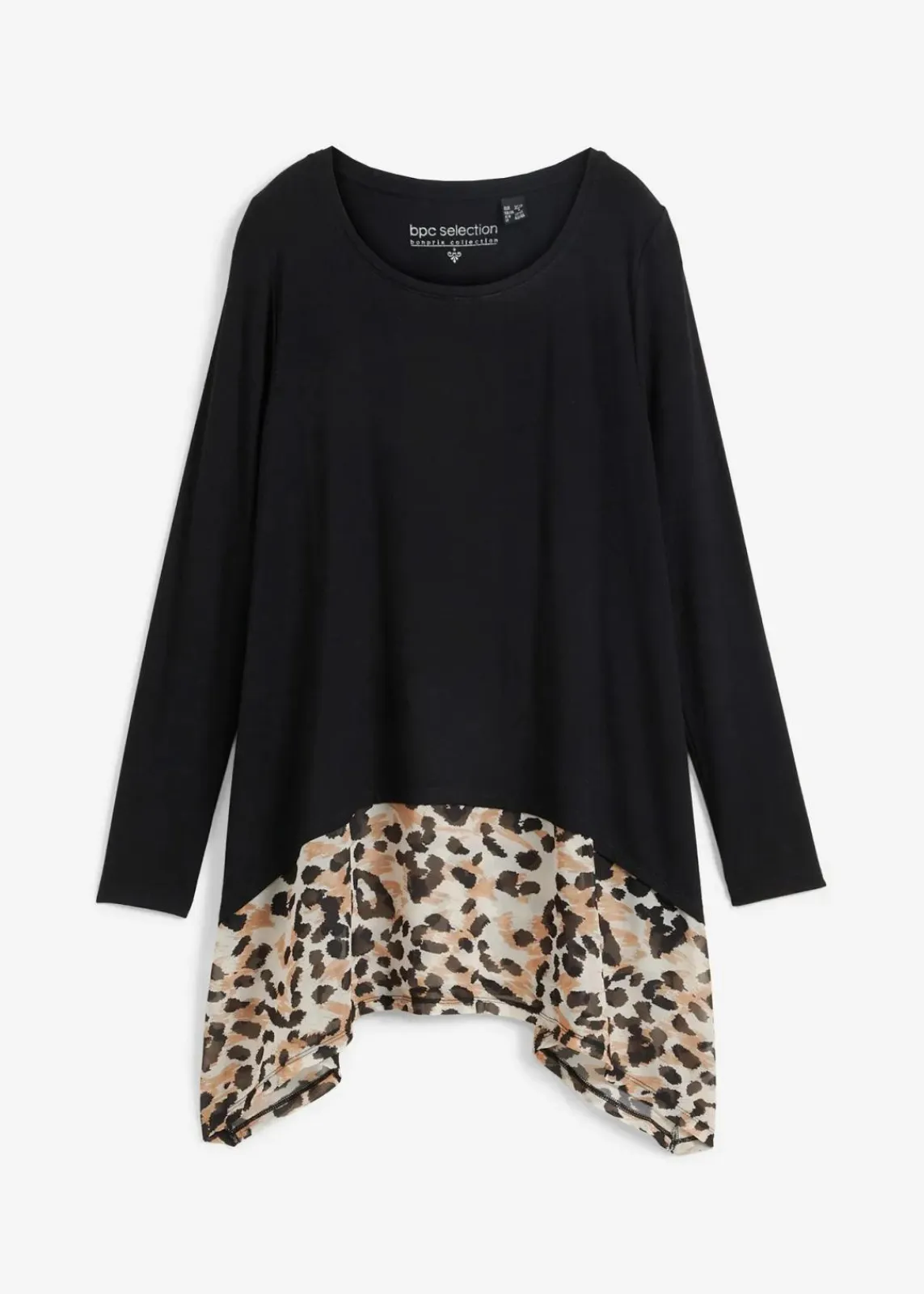 bonprix Shirts & Tops^Shirtbluse aus Viskose-Mix mit Chiffoneinsatz schwarz/leo