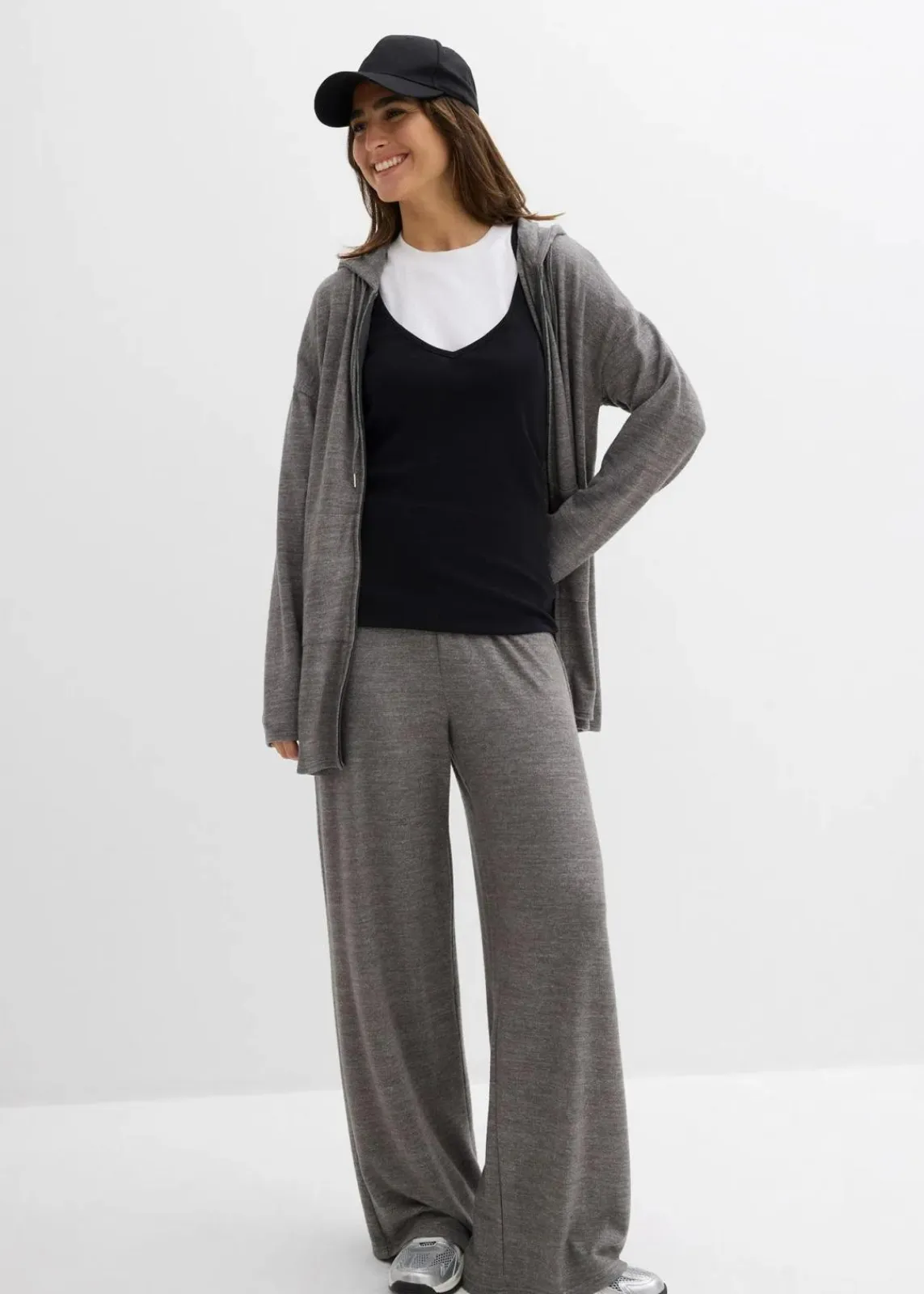 bonprix Bekleidung·Umstandsmode|Strickmode^Shirtjacke in Strickoptik aus Viskose-Mix anthrazit meliert