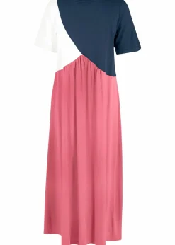 bonprix Nachhaltigere Materialien|Kleider^Shirtkleid aus Baumwoll- Viskose Mischung rauchhimbeere/dunkelblau/wollweiß