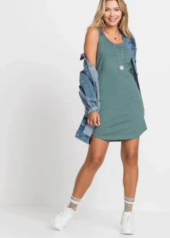 bonprix Bekleidung·Pullover & Strickjacken|Kleider^Shirtkleid aus Baumwolle mit Spitze graugrün