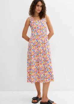 bonprix Kleider|Bekleidung·Pullover & Strickjacken^Shirtkleid aus Baumwoll-Viskose-Mix wollweiß/brilliantblau/gelb/pink/warmorange/schwarz bedruckt