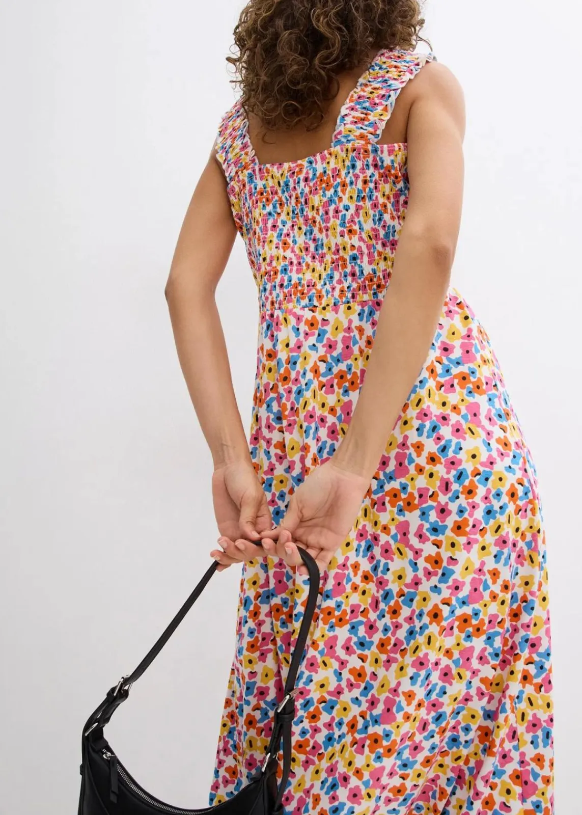 bonprix Kleider|Bekleidung·Pullover & Strickjacken^Shirtkleid aus Baumwoll-Viskose-Mix wollweiß/brilliantblau/gelb/pink/warmorange/schwarz bedruckt