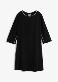 bonprix Bekleidung·Pullover & Strickjacken|Nachhaltigere Materialien^Shirtkleid aus Bio Bauwolle mit Kontrastpiping schwarz