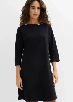 bonprix Bekleidung·Pullover & Strickjacken|Nachhaltigere Materialien^Shirtkleid aus Bio Bauwolle mit Kontrastpiping schwarz