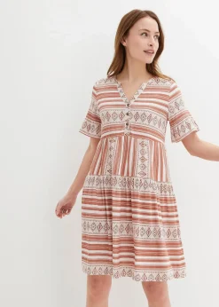 bonprix Kleider|Bekleidung·Pullover & Strickjacken^Shirtkleid aus fließendem Viskose-Mix wollweiß/zimt graphisch bedruckt