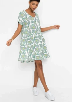 bonprix Nachhaltigere Materialien|Kleider^Shirtkleid aus fließendem Viskose-Elasthan-Mix weiß/türkis paisley