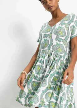 bonprix Nachhaltigere Materialien|Kleider^Shirtkleid aus fließendem Viskose-Elasthan-Mix weiß/türkis paisley