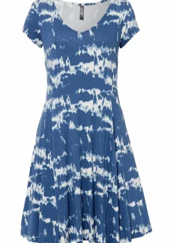 bonprix Bekleidung·Pullover & Strickjacken|Kleider^Shirtkleid aus fließender Viskose jeansblau bedruckt