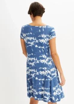 bonprix Bekleidung·Pullover & Strickjacken|Kleider^Shirtkleid aus fließender Viskose jeansblau bedruckt