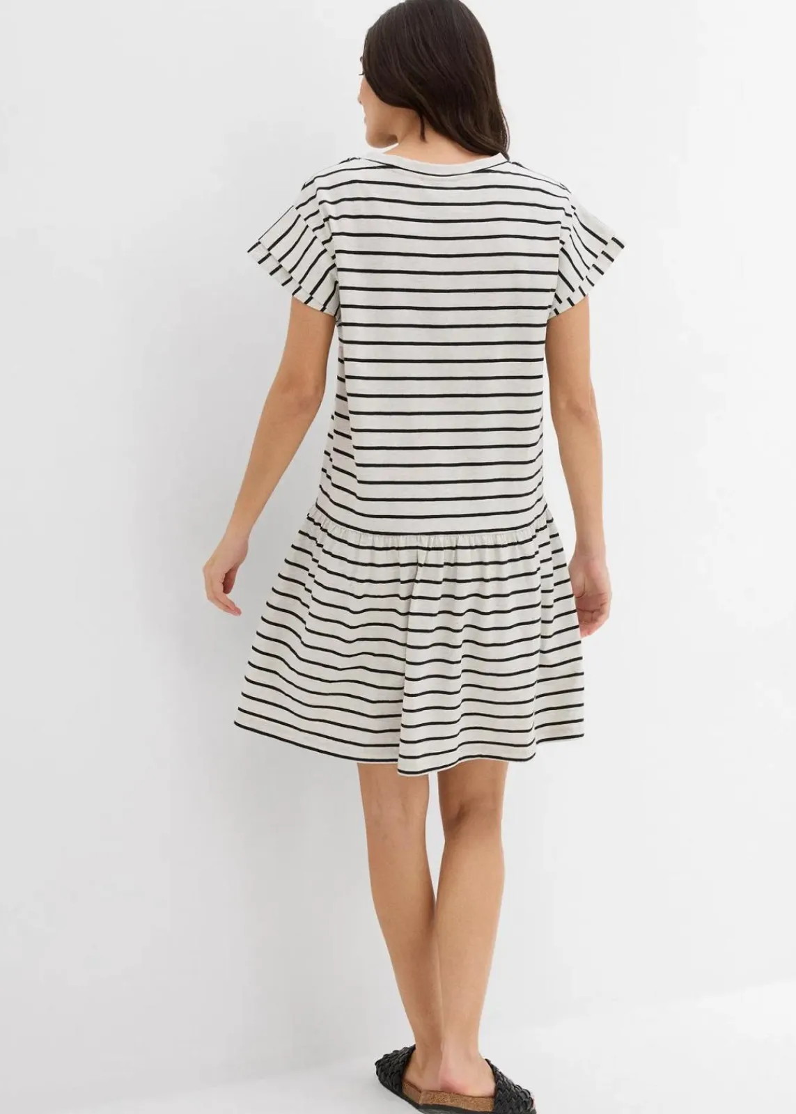 bonprix Kleider^Shirtkleid aus reiner Baumwolle natur/schwarz gestreift